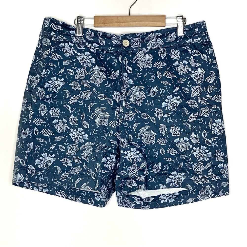Jachs Girlfriend Dark Blue Floral Leaf Printed Shorts Womens Large